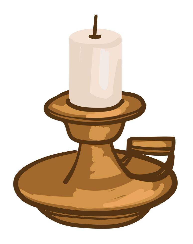 Candle on vintage metal candlestick with handle vector