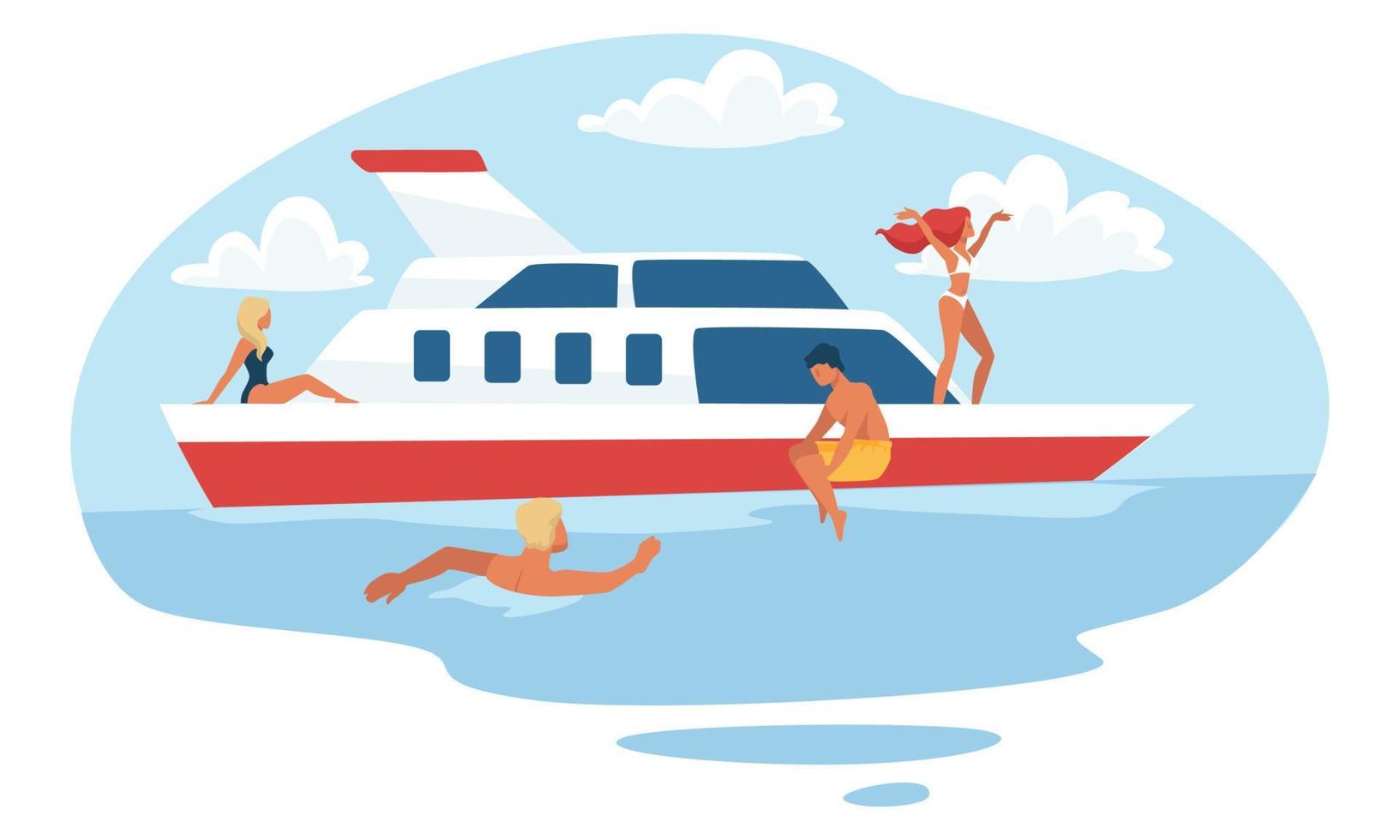 People spending summer holidays on yacht swimming vector