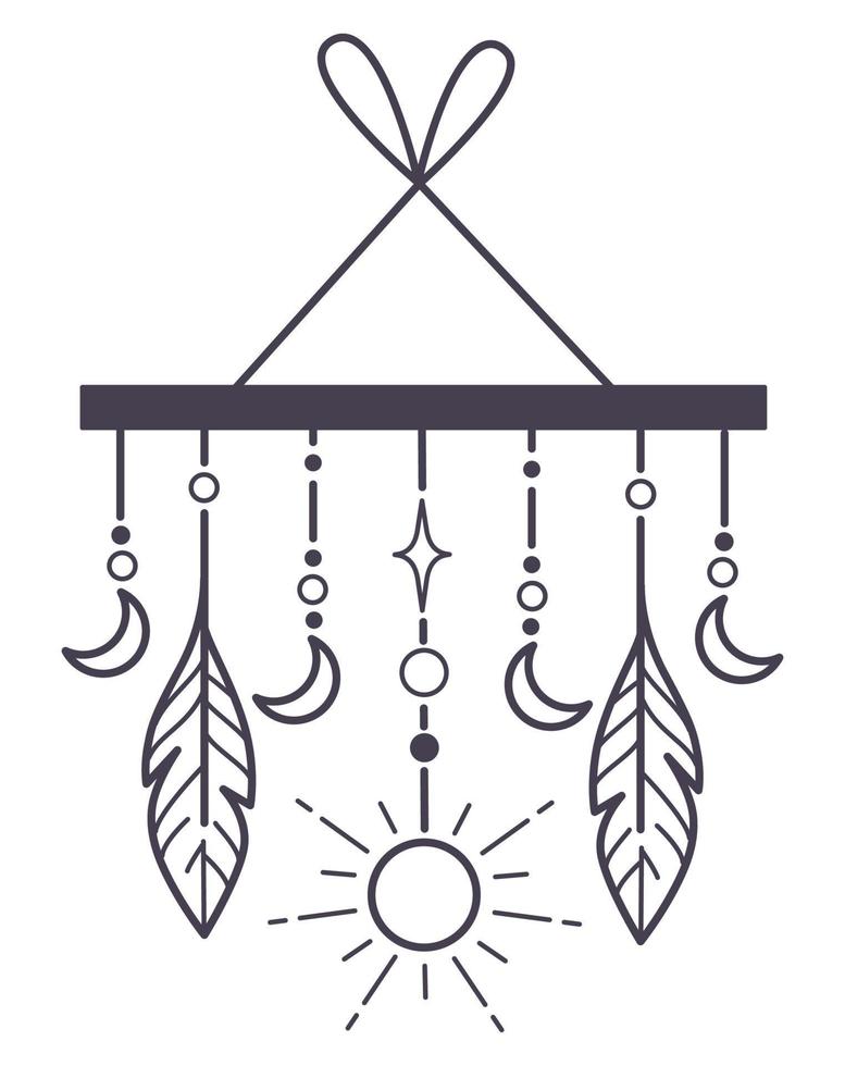 Dream catcher with feathers and crescent moon vector