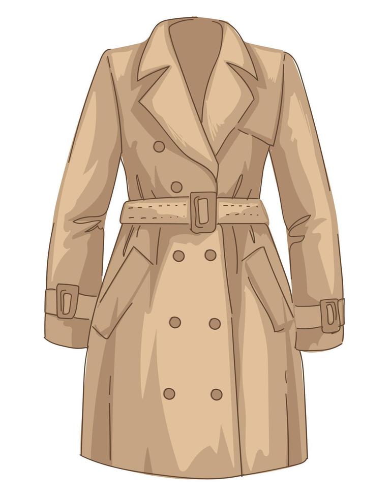 Trenchcoat with belt and buttons, autumn clothes vector