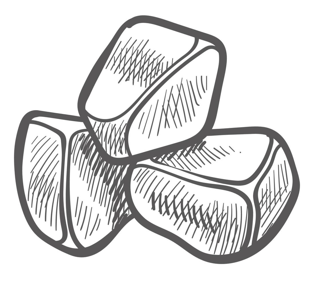 Ice cubes, frozen water in square shape sketch vector