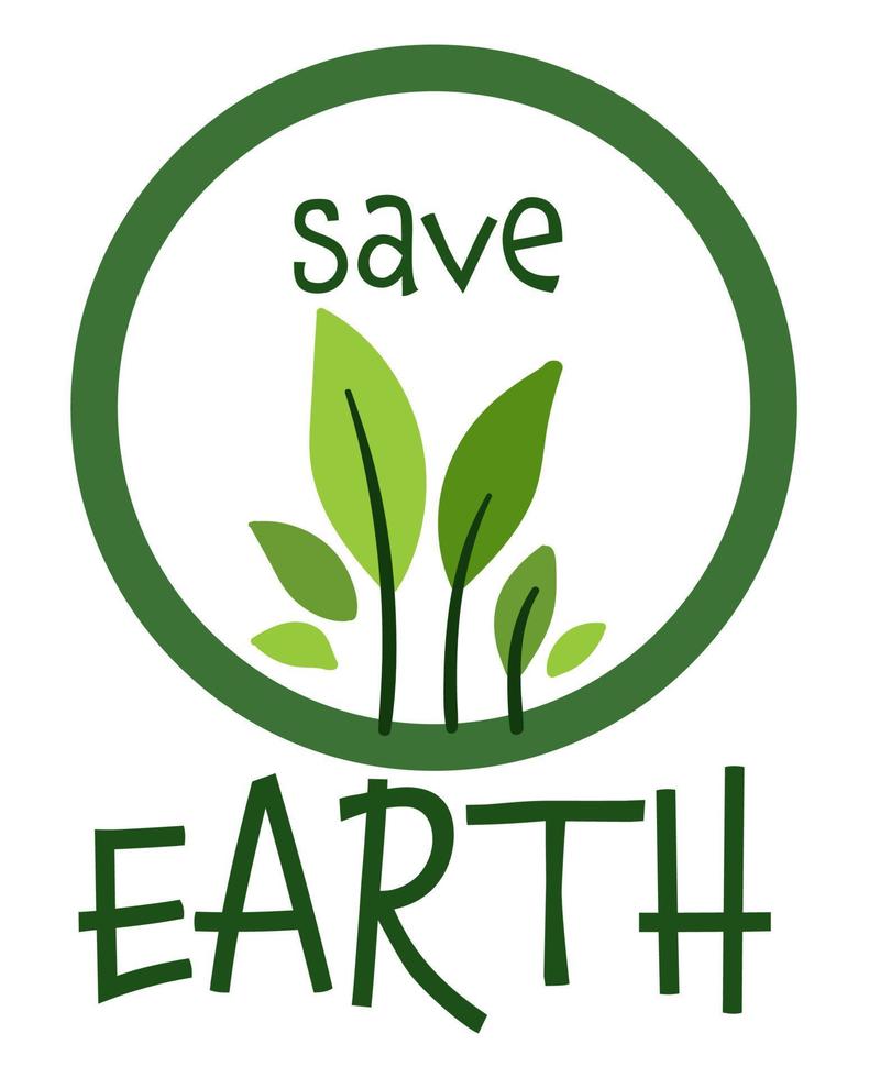 salvar la bandera de la tierra con hojas de conciencia ecológica vector