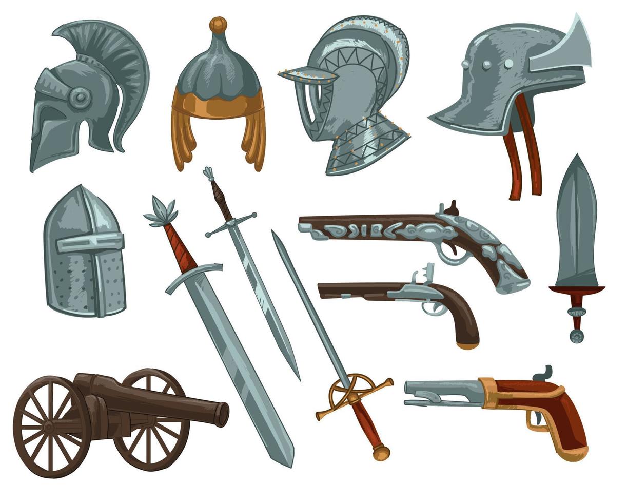 Ancient swords, weaponry and armor for knights vector