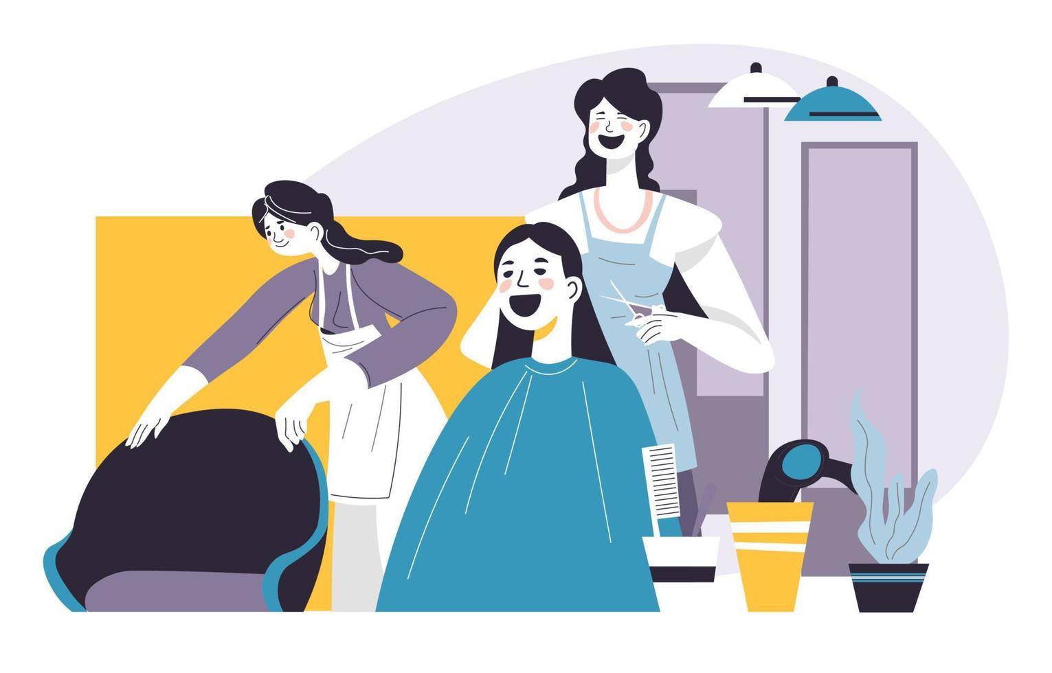 Hairdressers services, woman having haircut done vector