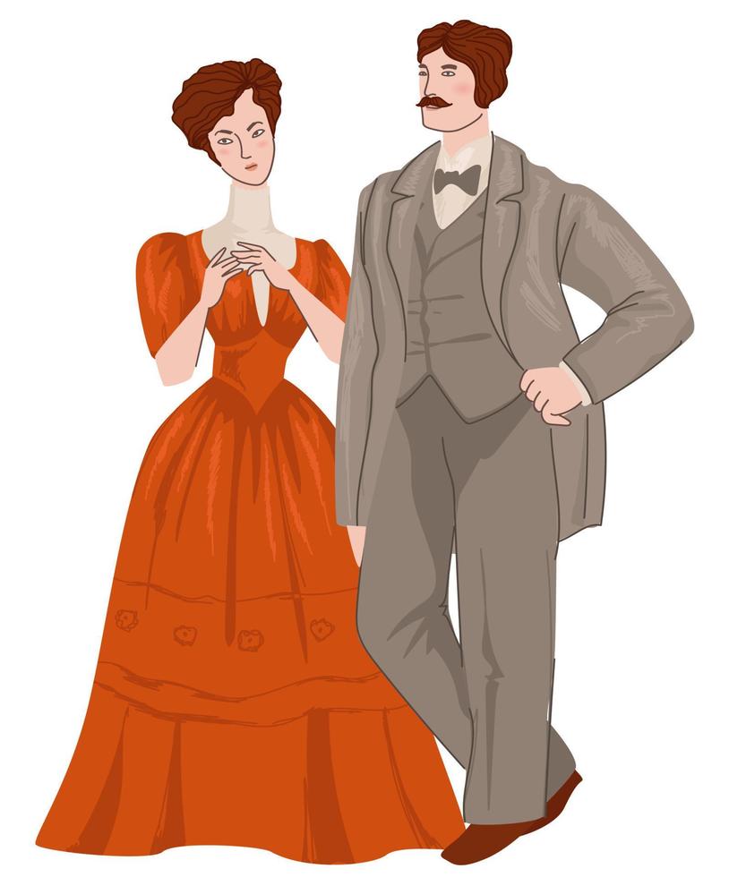 Man and woman, couple of art nouveau epoch vector