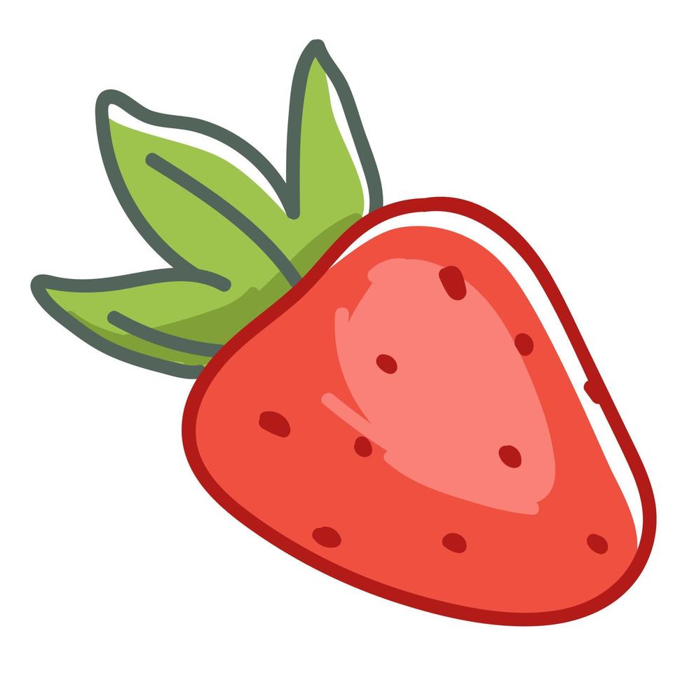 Ripe strawberry berry with leaf, organic fruit vector