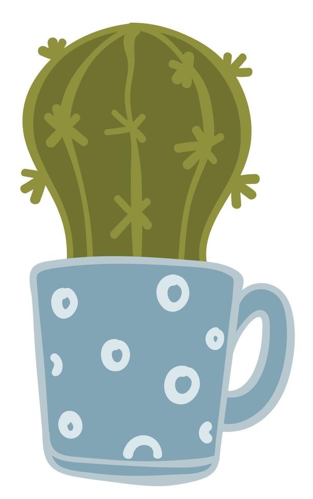 Cactus plant potted in cup with handle, flower vector