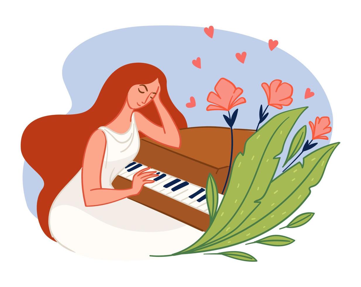 mujer pianista tocando piano, dama elegante vector