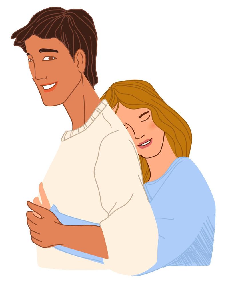 hombre y mujer abrazados, pareja enamorada en una cita vector