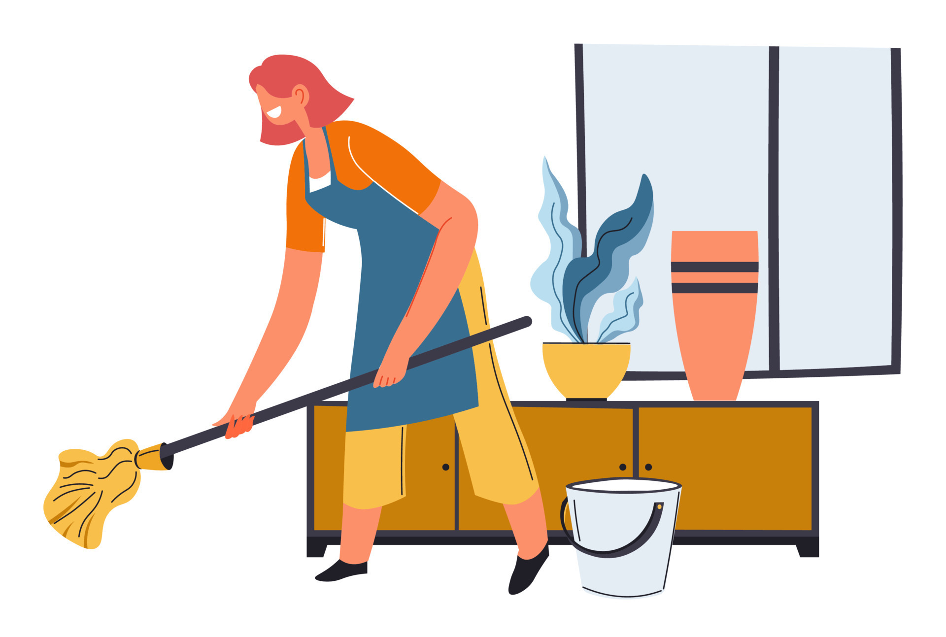 Housewife mopping floor with wet wipe and water 17794186 Vector Art at