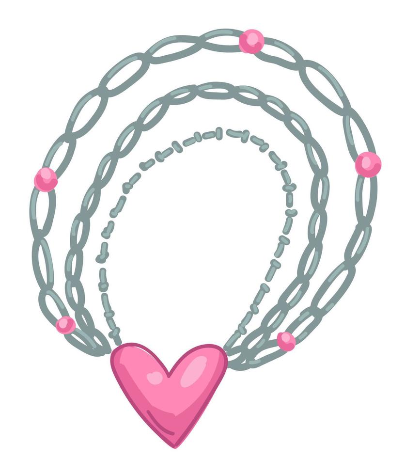 Silver chain necklace with pink heart pendant vector