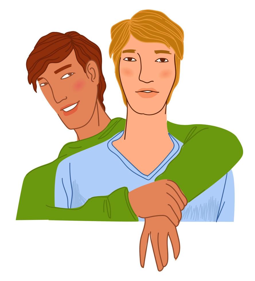 Homosexual couple hugging, pair in love dating vector