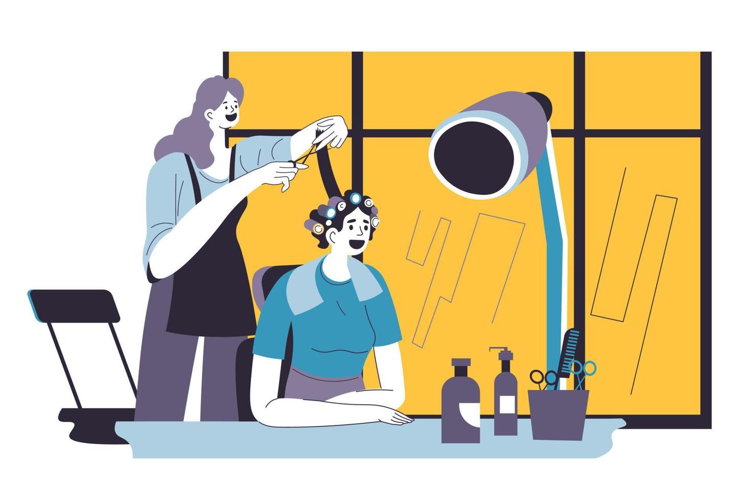 Woman having hairdo in hairdressers beauty salon vector