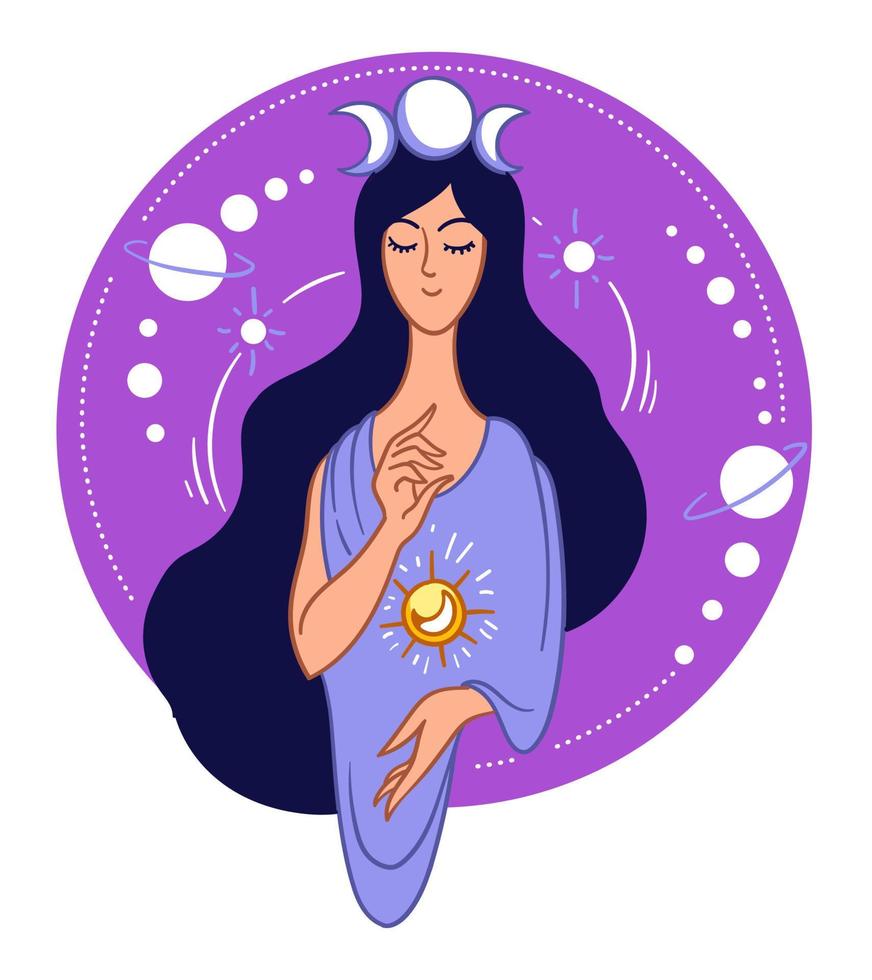 Magic and occult, woman with moon and sun symbol vector