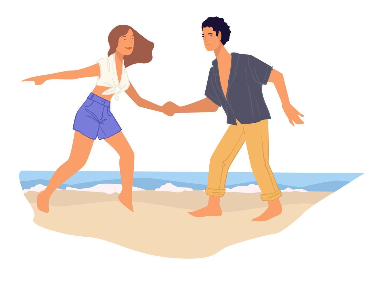 hombre y mujer practicando bailes junto al mar vector