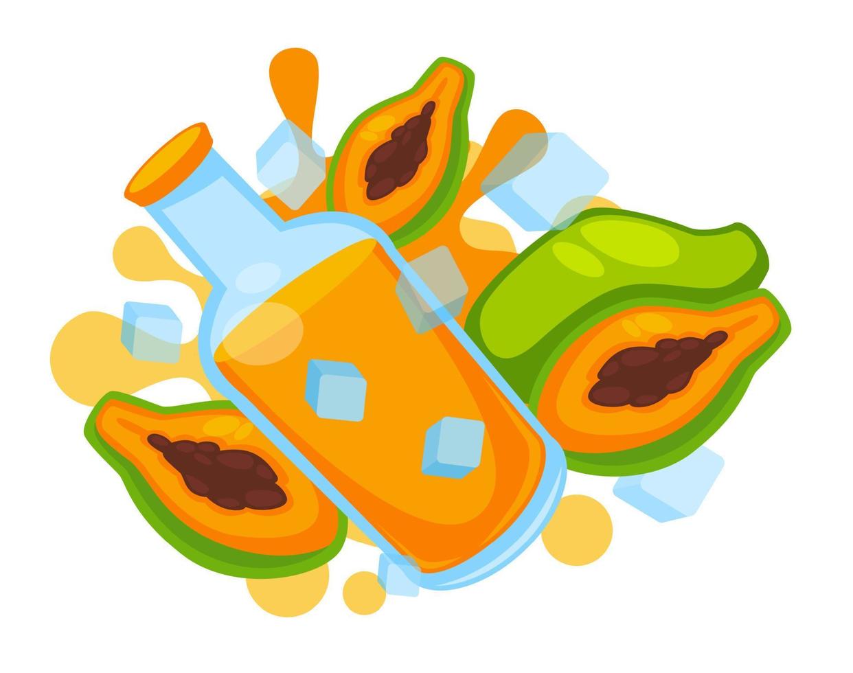 Papaya juice, cocktail in bottle with ice cubes vector