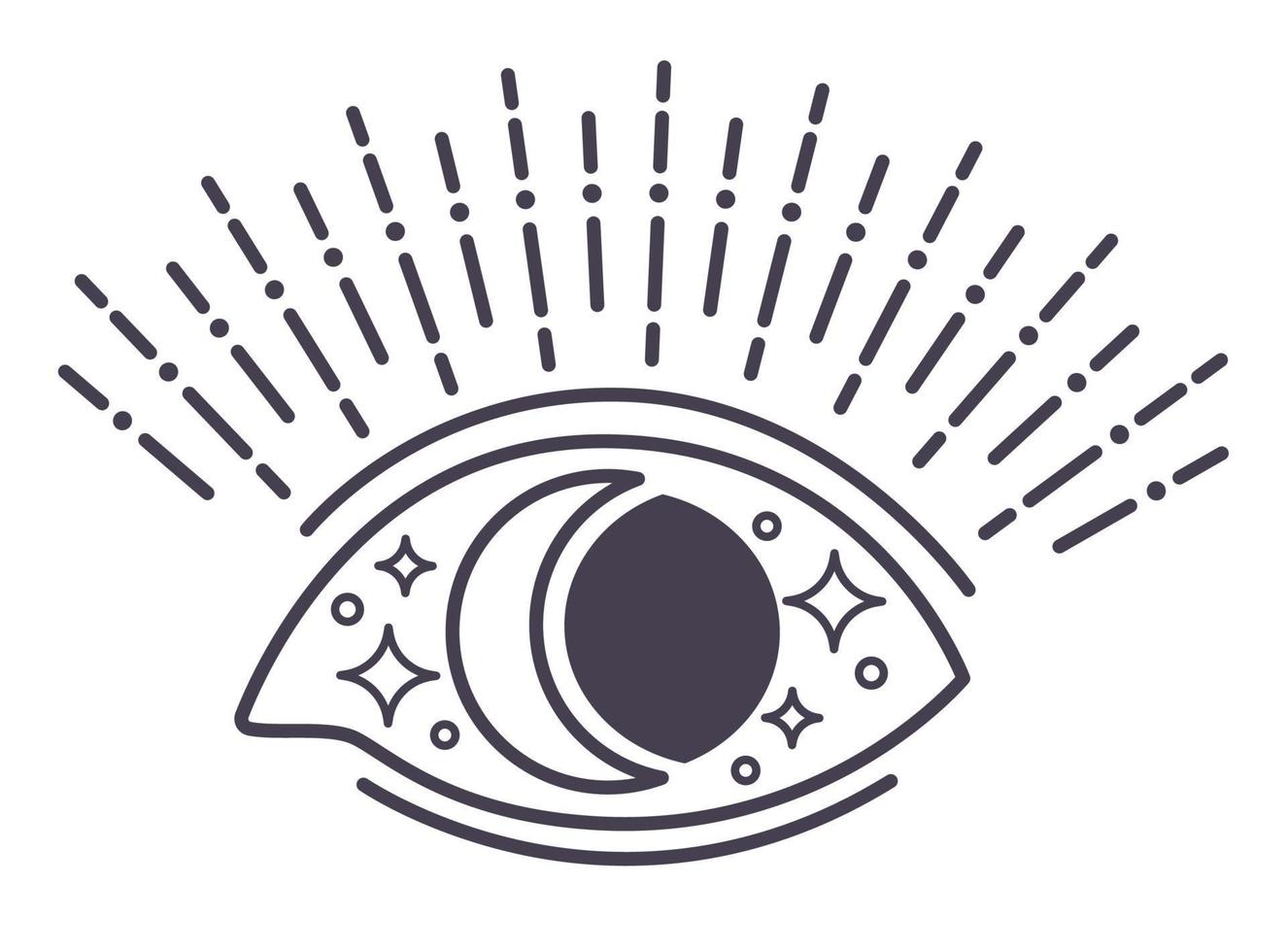 Seeing eye of moon and sun, stars and rays vector