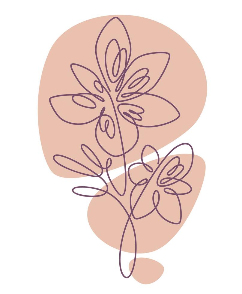Flower print with stem and leaves, tender petals vector