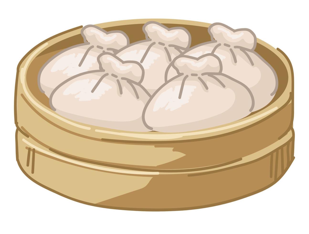 Chinese dumplings food served in wooden plate vector