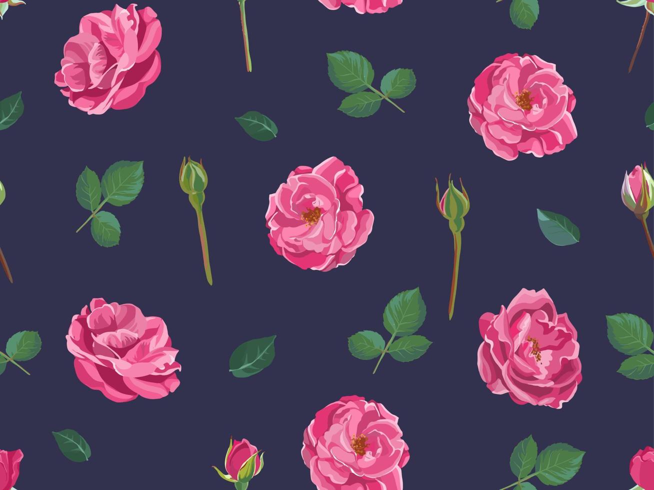 Rose print with blooming flowers and buds pattern vector