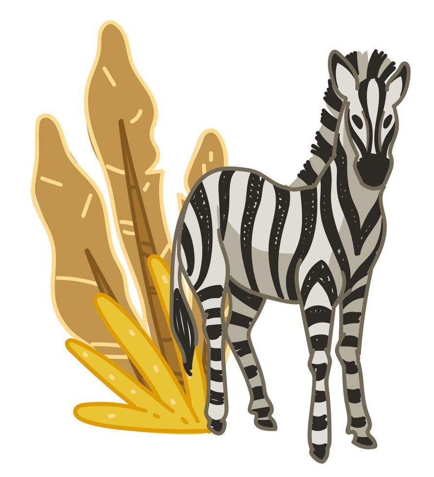 Zebra with foliage of bushes, flora and fauna vector