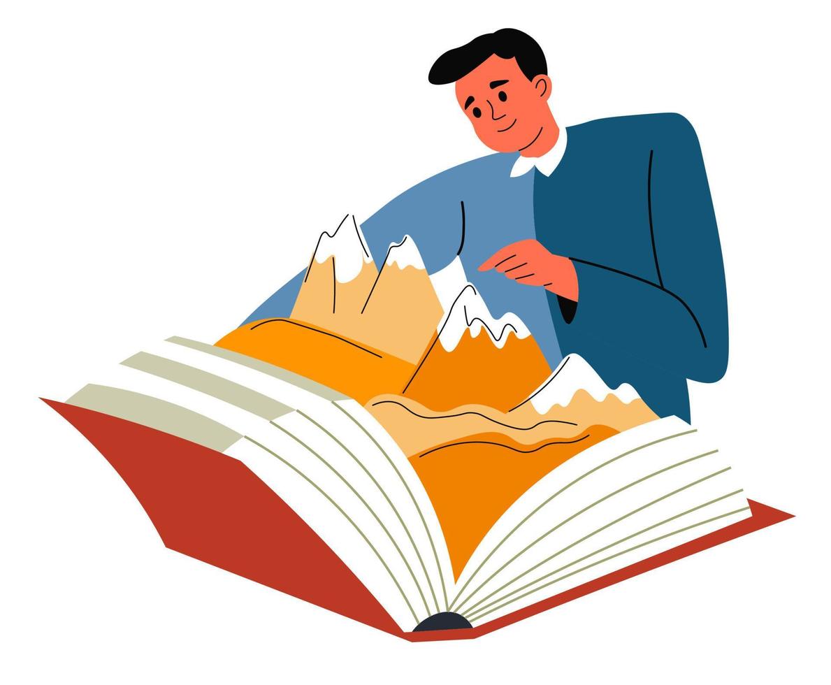 Discovering world while reading books publication vector