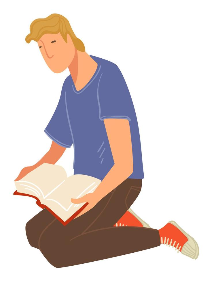 Student or adult reading book sitting on floor vector