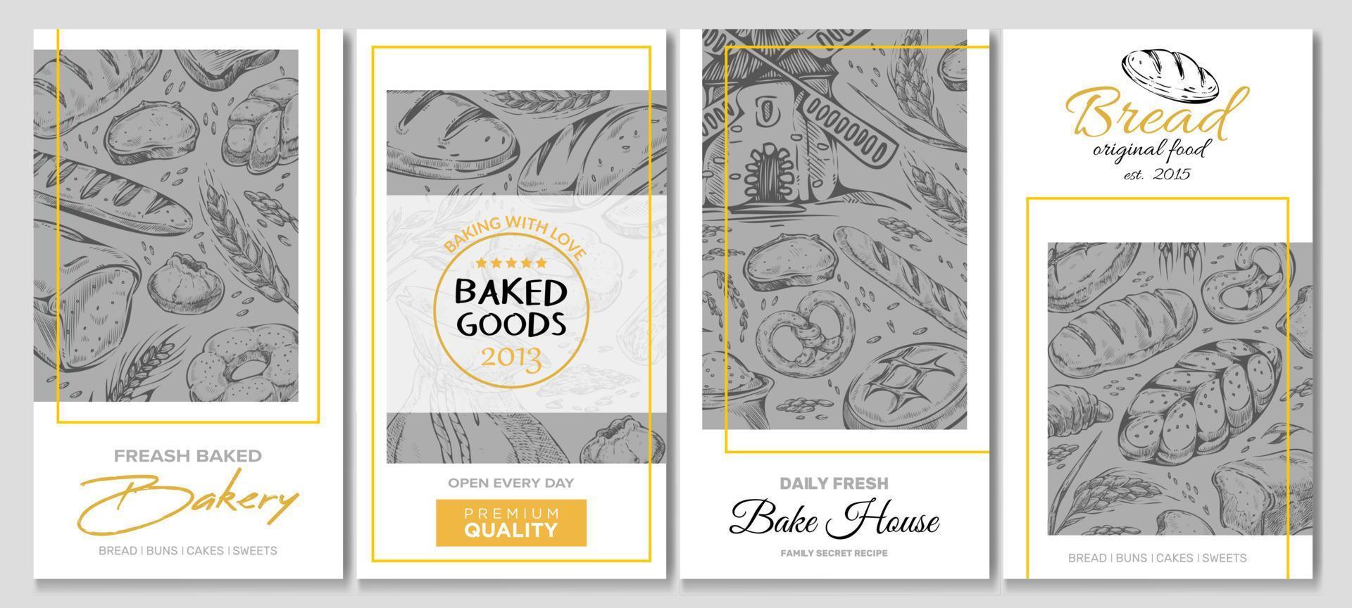 Stylish advertising of bakery products, set vector