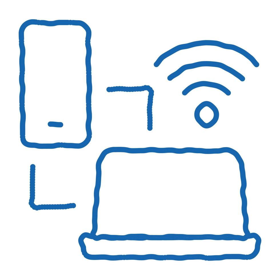 Smartphone and Laptop Wi-Fi Connection doodle icon hand drawn illustration vector