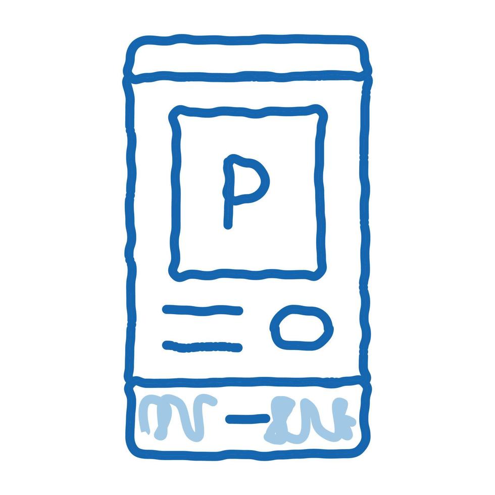 aplicación de estacionamiento en la ilustración de dibujado a mano de icono de doodle de teléfono vector