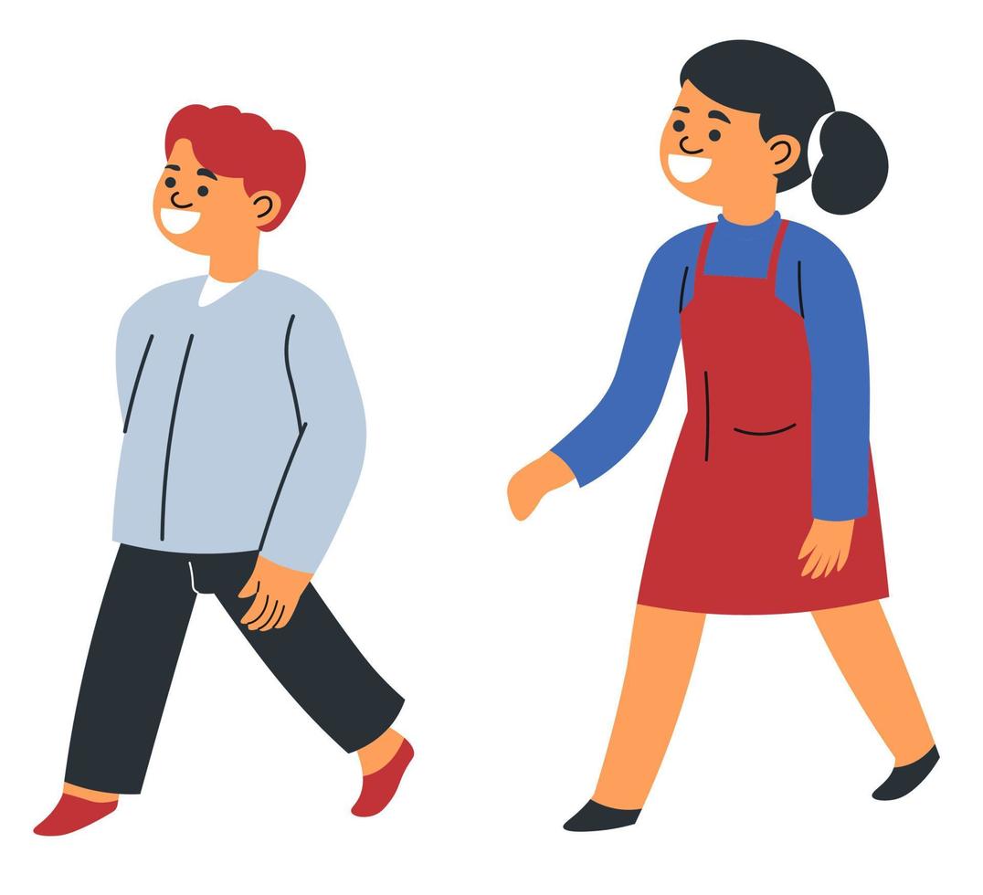 Boy and girl smiling and walking, happy children vector