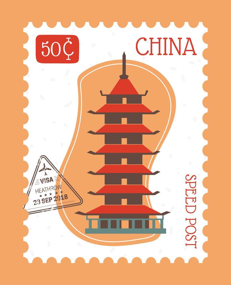 China speed post, postmark or postcard letter vector