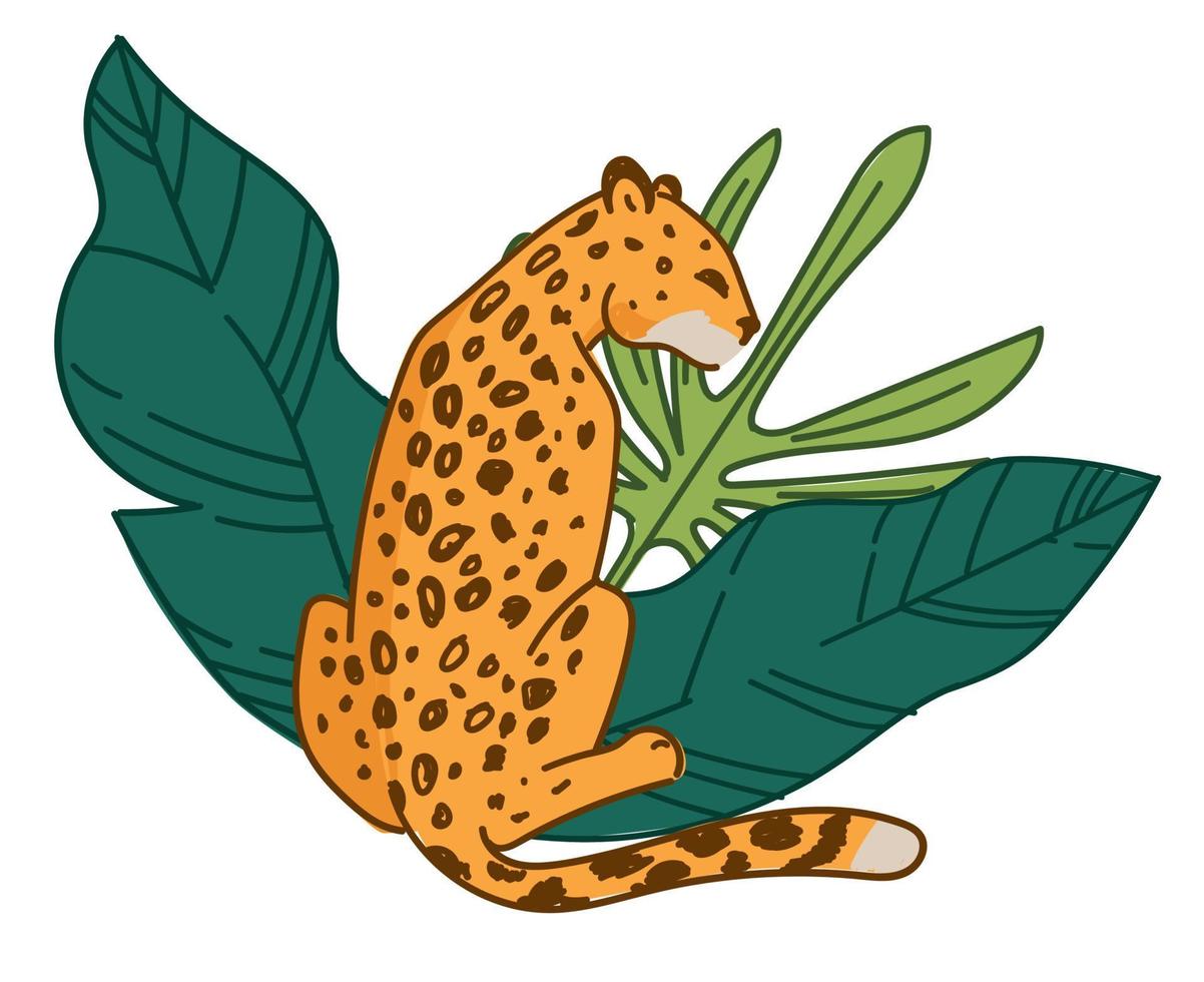 Spotted cheetah or leopard with wild leaves flora vector