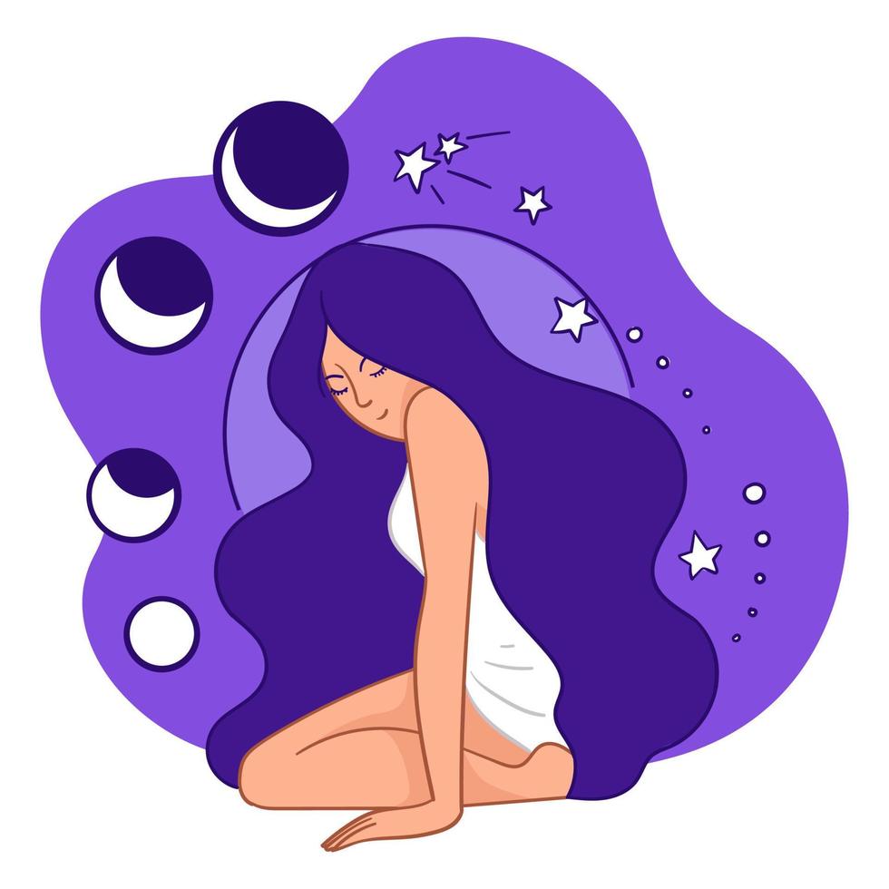 Woman sitting by moon cycle, astrology and changes 17794709 Vector Art at  Vecteezy