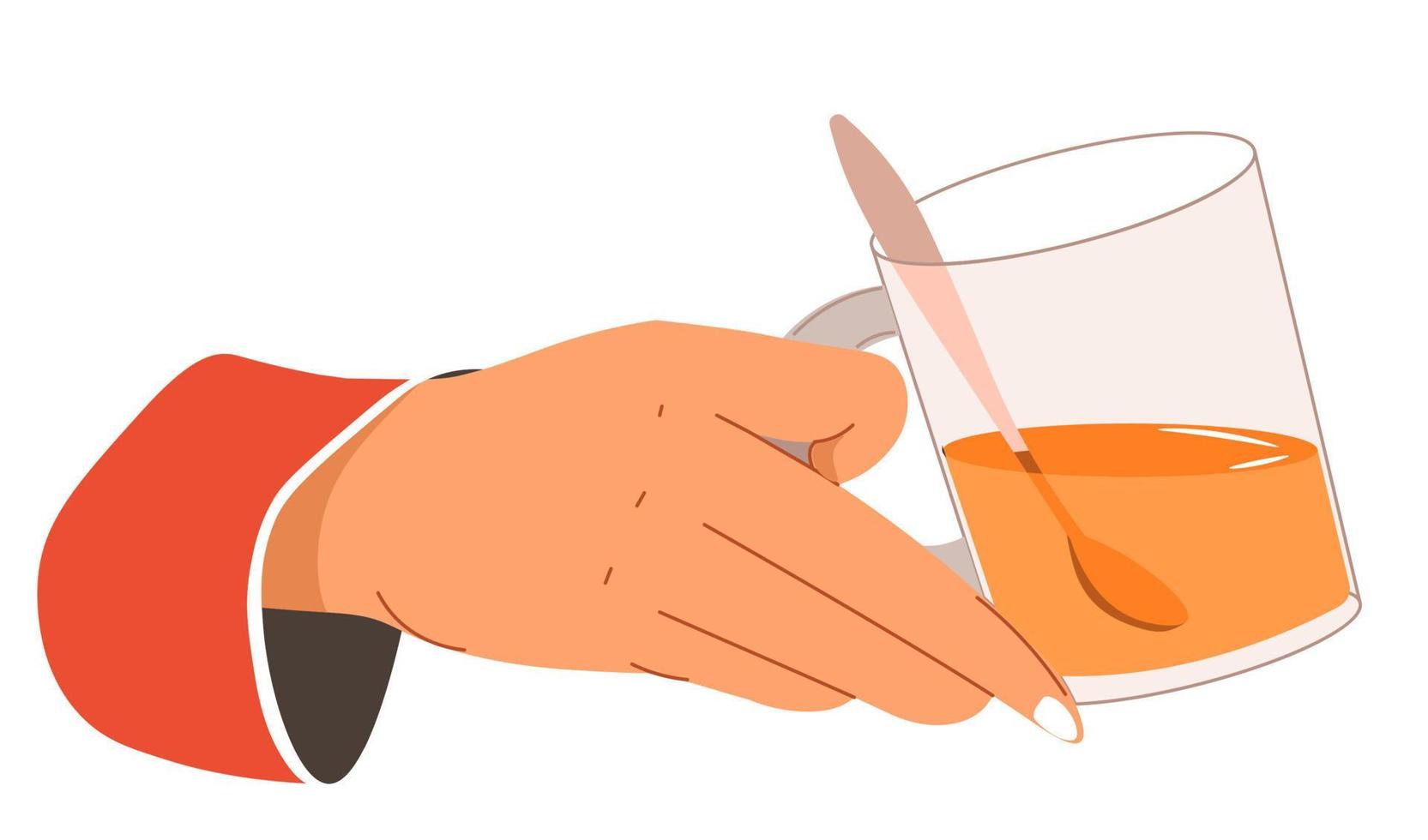 Hand holding cup of tea poured in glass mug vector