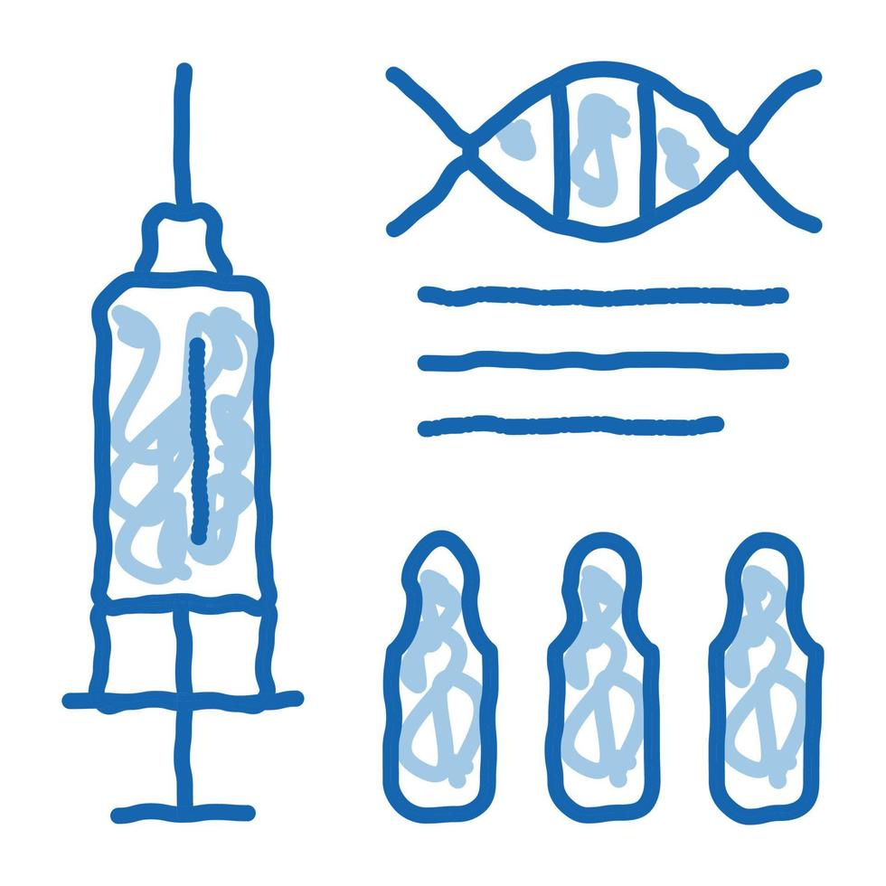 Syringe with Ampoules Biohacking doodle icon hand drawn illustration vector