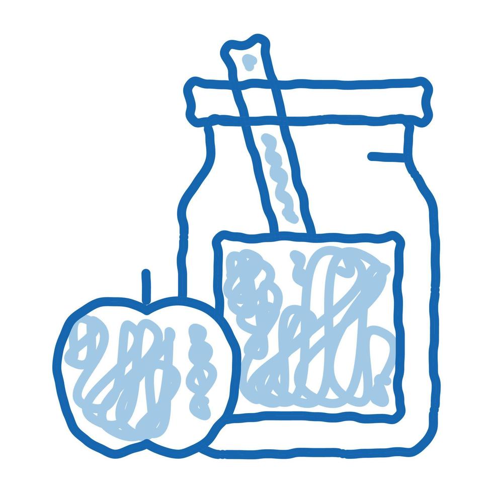 tarro con bebida saludable y manzana biohacking doodle icono dibujado a mano ilustración vector
