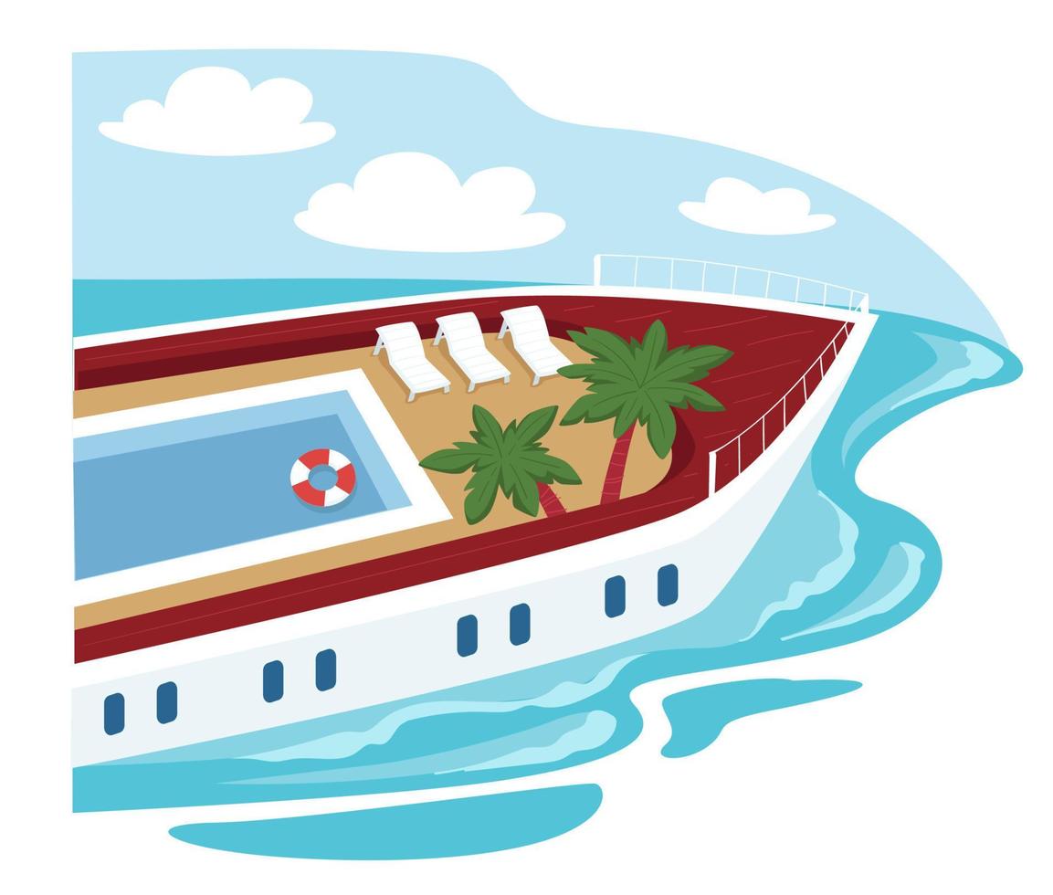 Cruise liner with pool and decorative palm tree vector