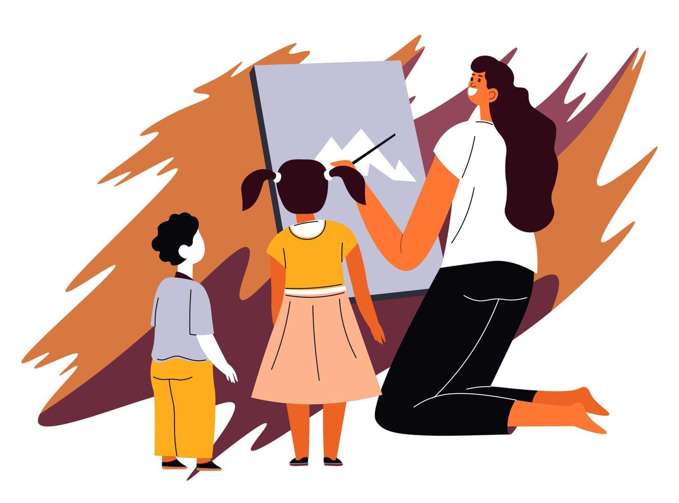 Woman teaching kids to draw, art school lesson vector