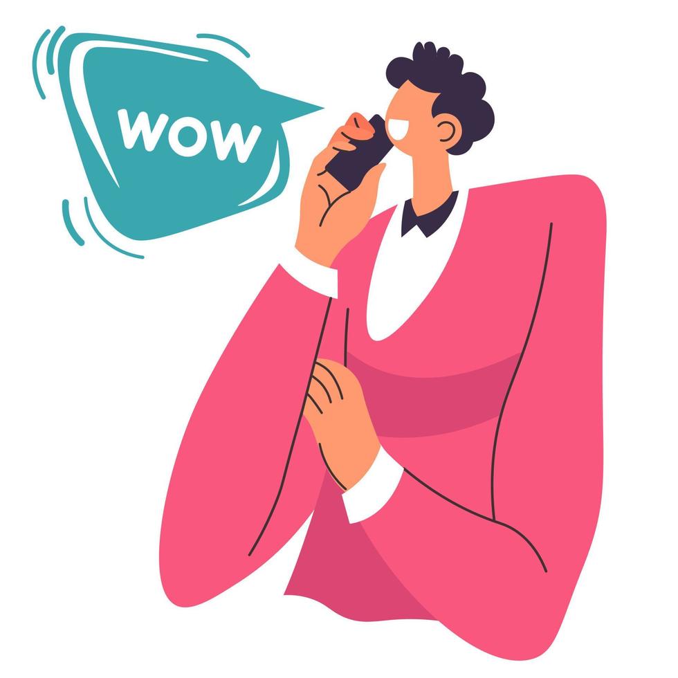 Personage talking on phone expressing surprise vector