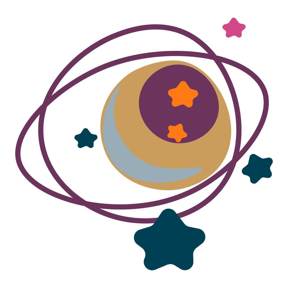 Planet with orbit and stars, outer space galaxy vector