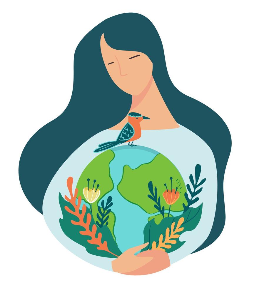 Protecting nature and environment of planet woman vector