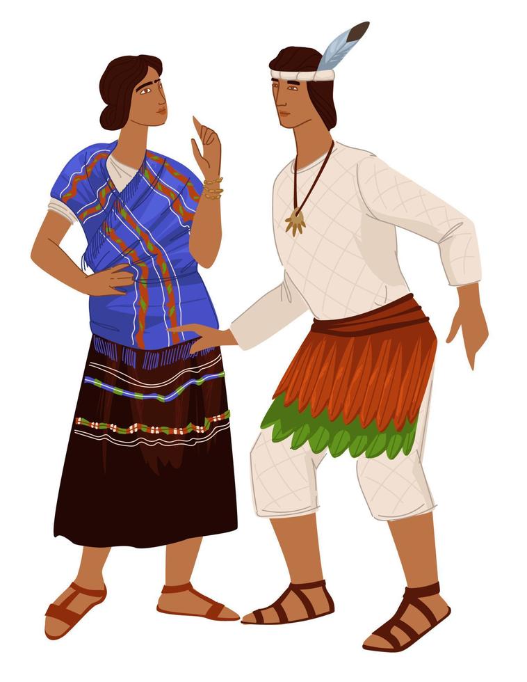 hombre y mujer, gente vestida, imperio maya vector