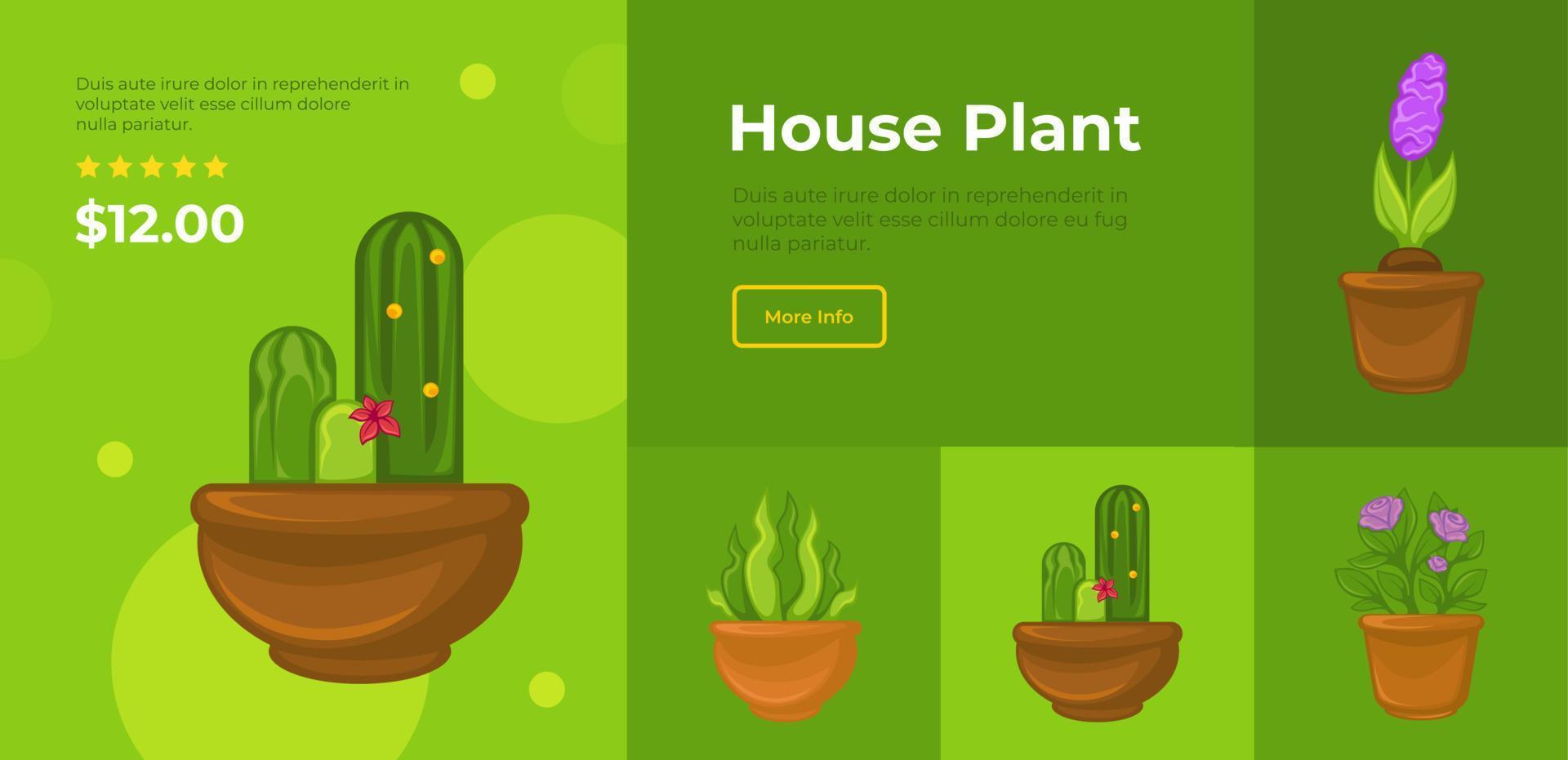 House plant website with flowers, shop catalog vector