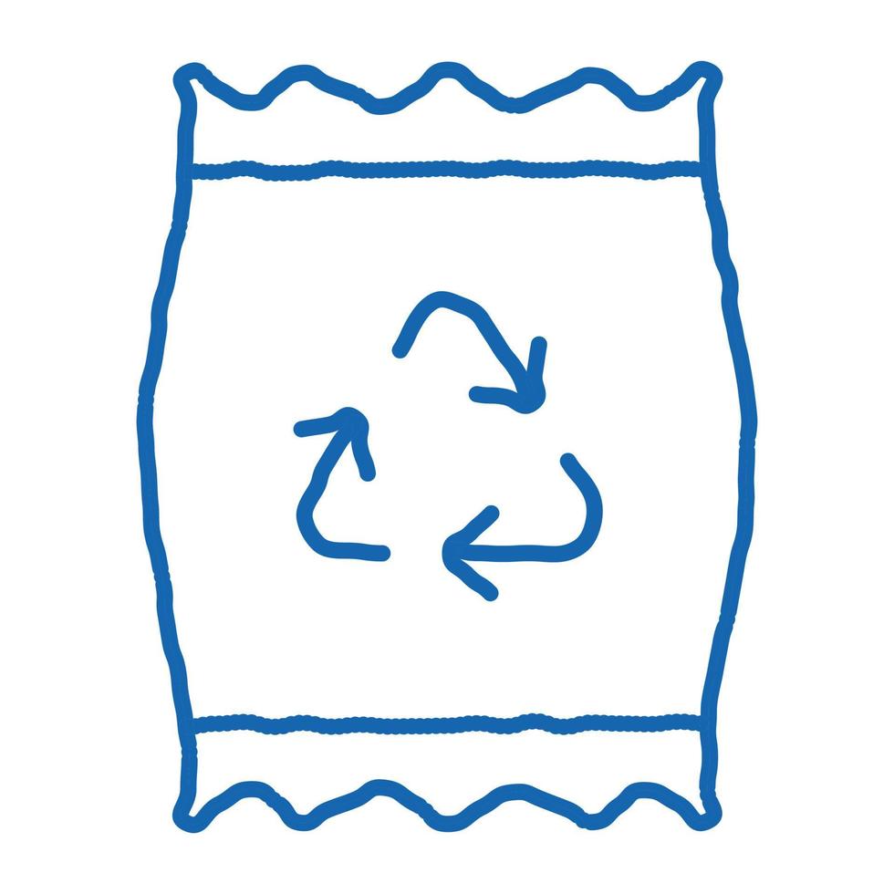 bolsa de paquete de plástico con marca de reciclaje icono de garabato ilustración dibujada a mano vector