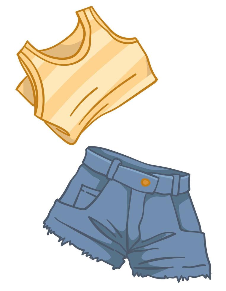 Jeans shorts and top, clothes for summer season vector