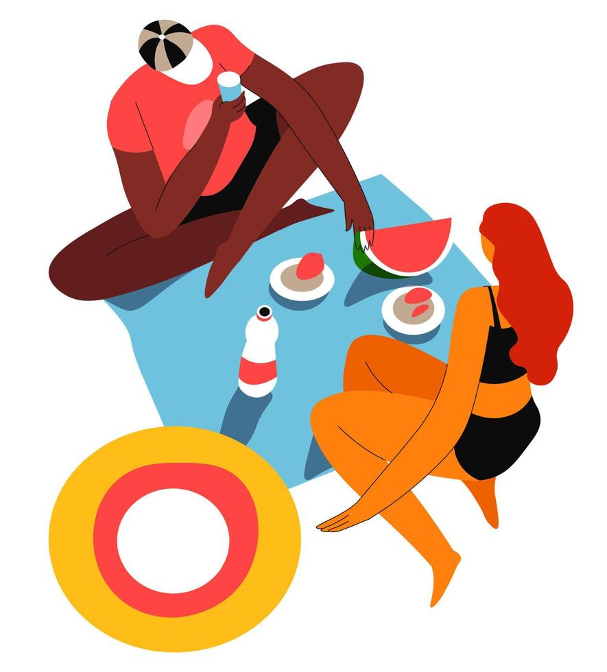 Man and woman on picnic with watermelon vector
