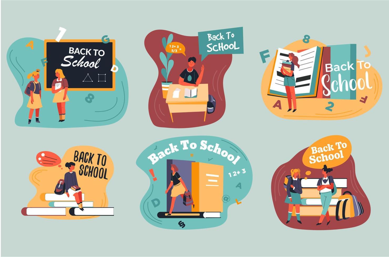 Back to school concept set, study decor elements vector