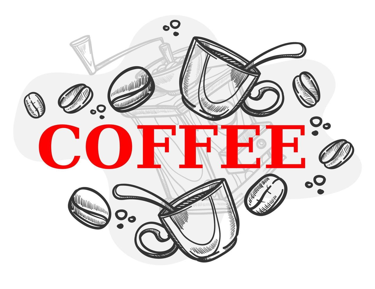 Coffee beans and cup with grinder on background vector