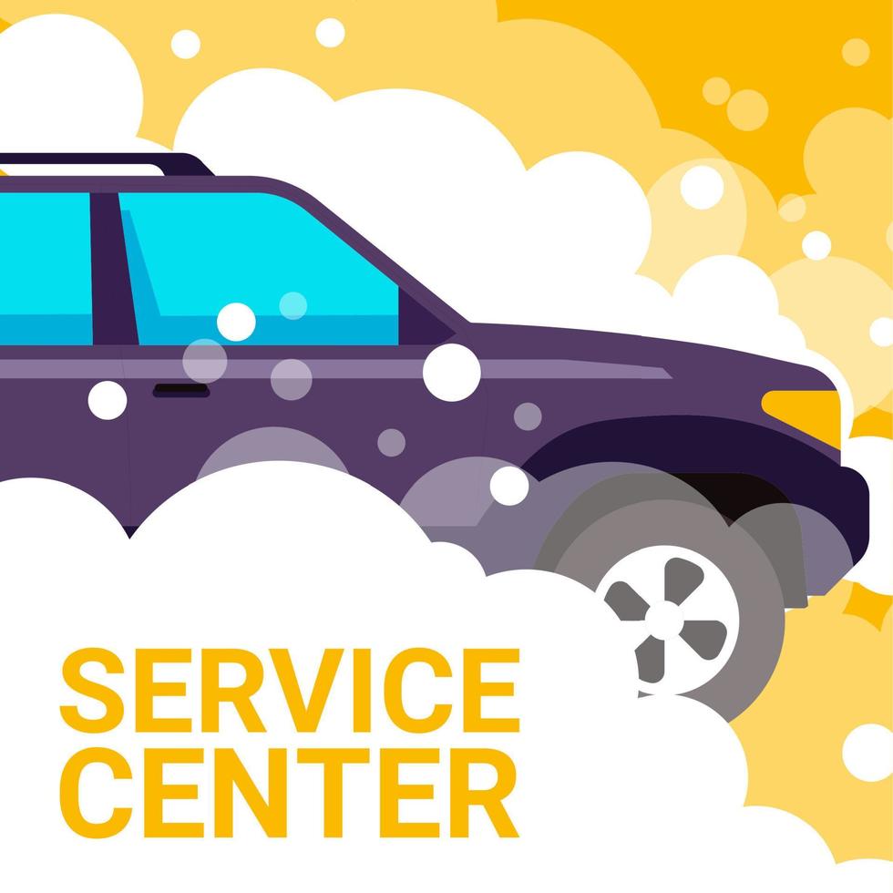 centro de servicio, automóvil de lavado de autos con burbujas vector